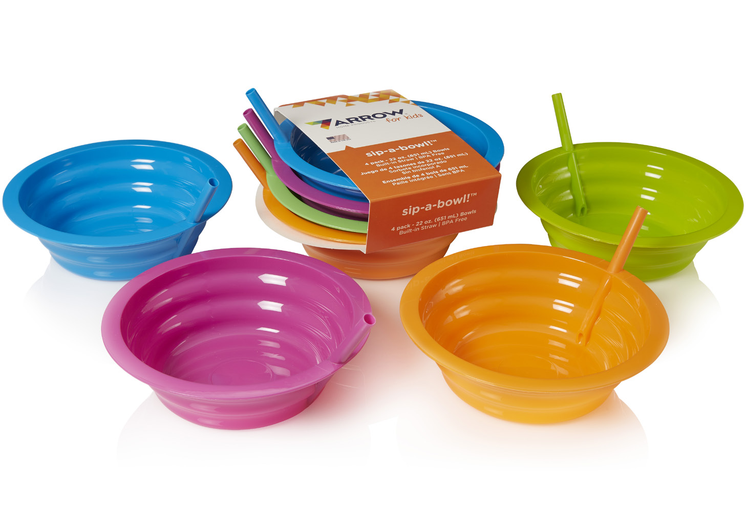 BUILT IN STRAW 2-SIPPY BOWLS BPA FREE COLORFUL MADE IN USA SIP A  BOWL 22oz 